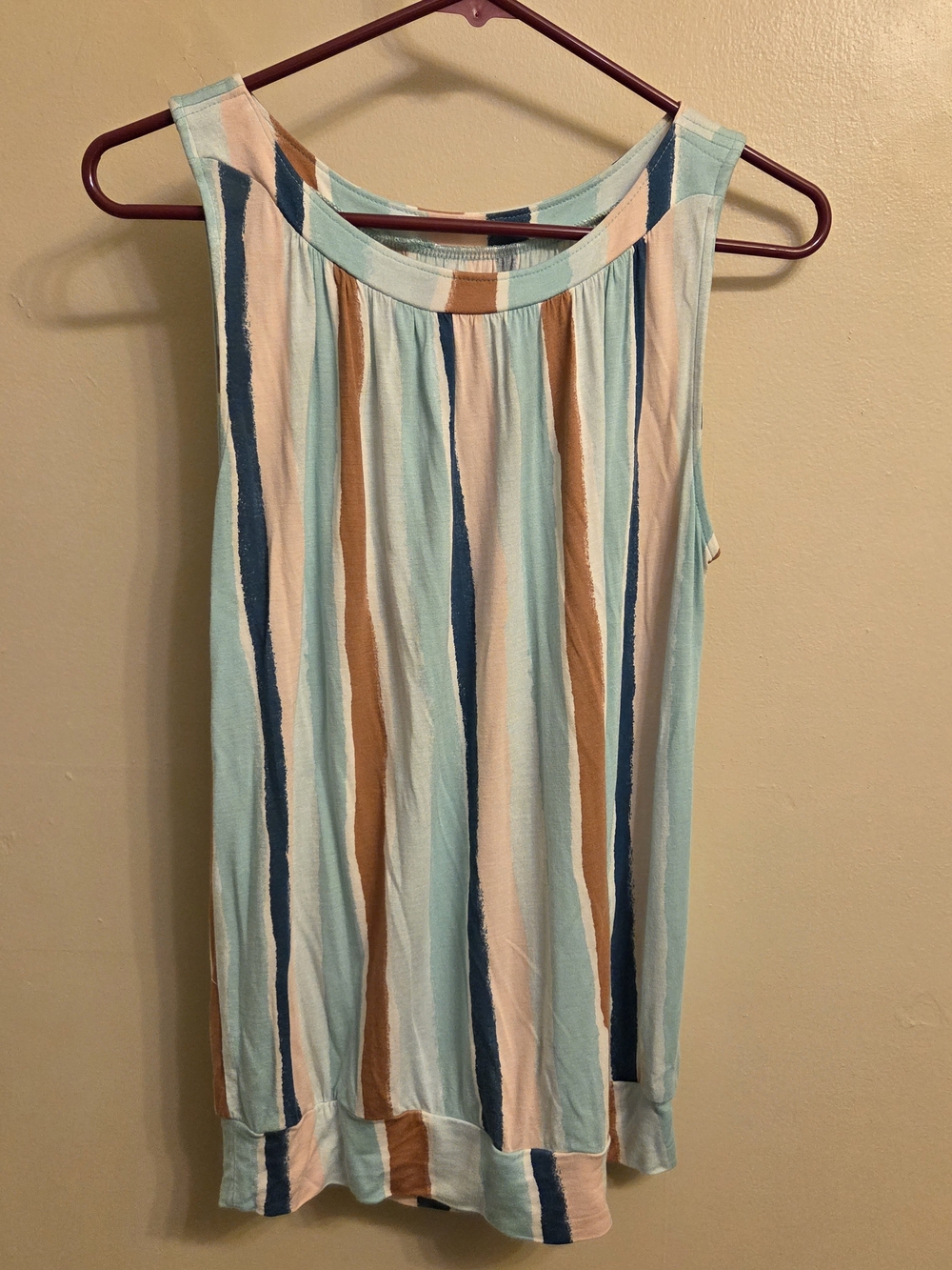 Loft Coastal Chic Beachy Striped Tank Top Blouse Medium Banded Hem Pastel Boho